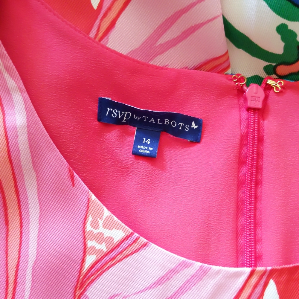 ๐HP๐ Talbots Tropical Floral Fit Flare Pink Dress 14 - Picture 9 of 9